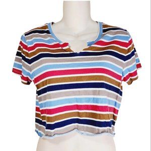Lucky Brand Crop Top Small S Stripes Tee Shirt Upcycled